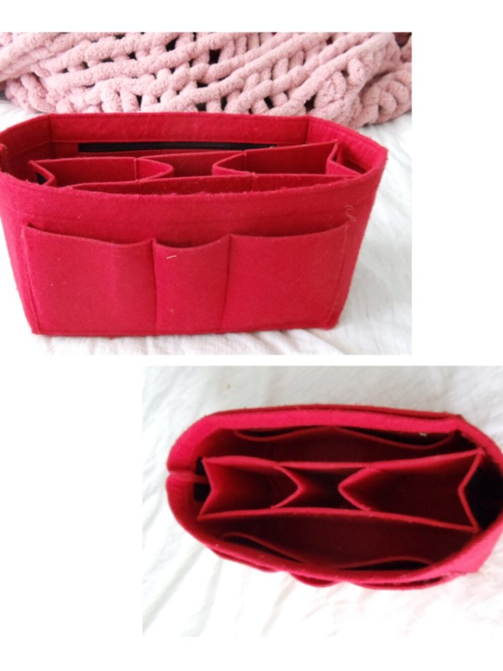 Red Felt Purse Organizer Insert Handbag Tote Organizer 12" x 6.5" x 7"